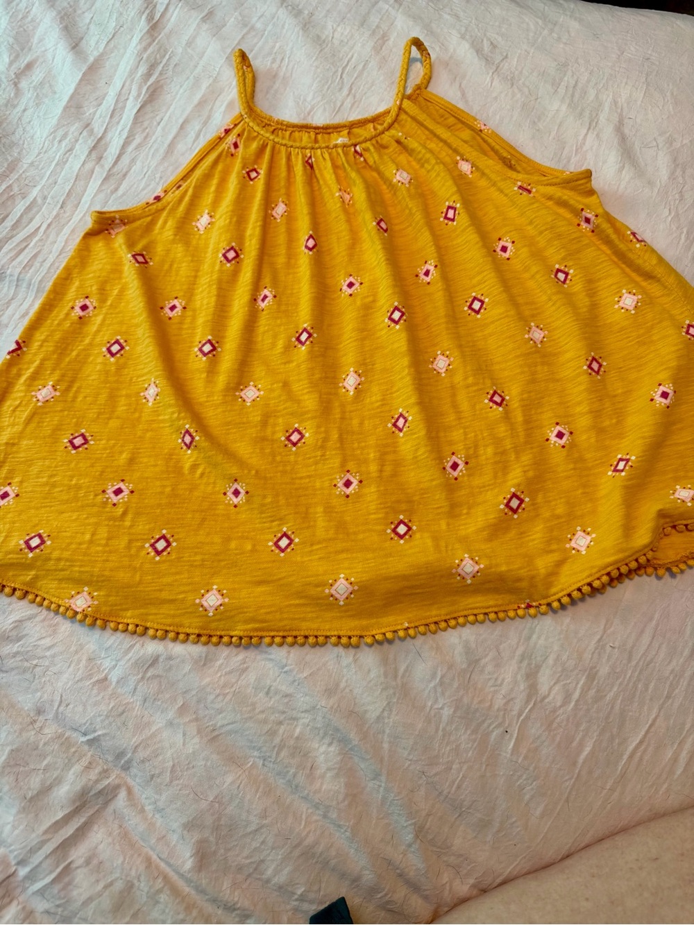 Old Navy Girls Mustard Yellow Cold Shoulder Tank Top | XXL (16) |Boho Pom Trim